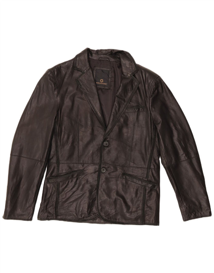 Milestone Herren Lederjacke IT 48 Mittelschwarzes Leder