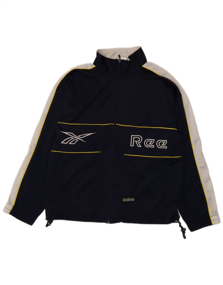 Reebok Herren-Trainingsanzugoberteil mit Grafik, mittleres Marineblau, Farbblock