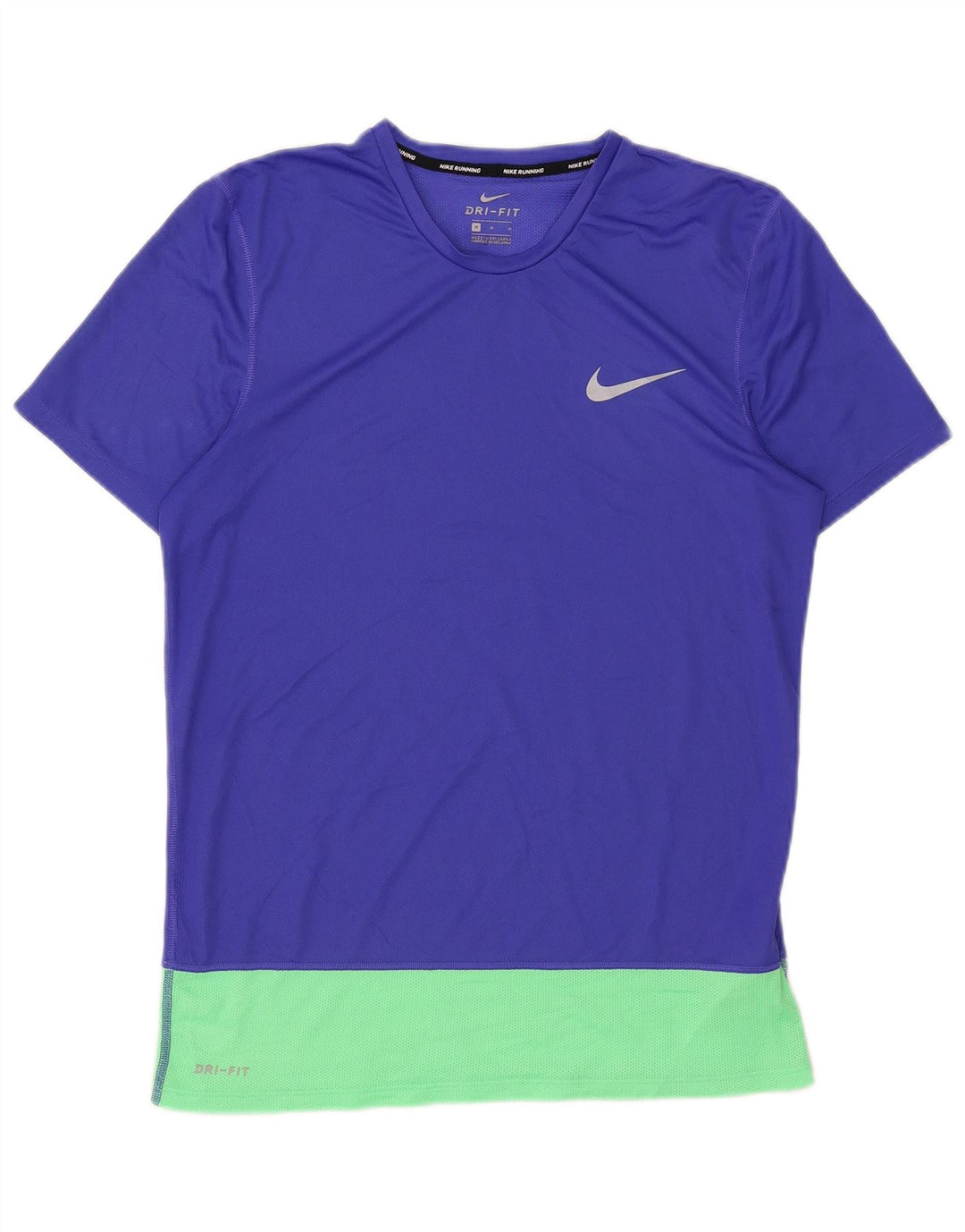 Nike Damen Dri Fit T-Shirt Top UK 14 Mittelblaues Colourblock-Polyester
