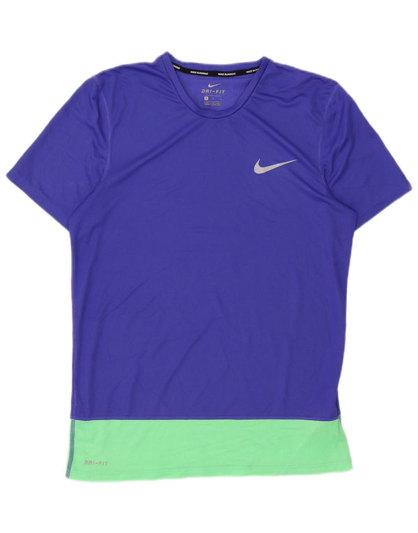 Nike Damen Dri Fit T-Shirt Top UK 14 Mittelblaues Colourblock-Polyester
