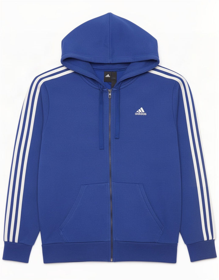 Adidas Herren-Kapuzenpullover mit Reißverschluss, mittelblaue Baumwolle