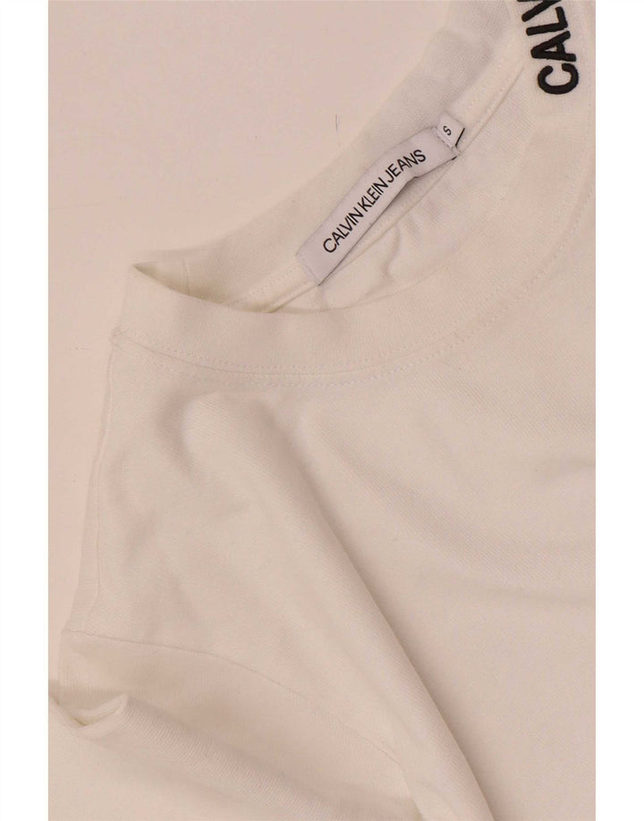 Calvin Klein Jeans Damen Top Langarm UK 10 Small Weiß