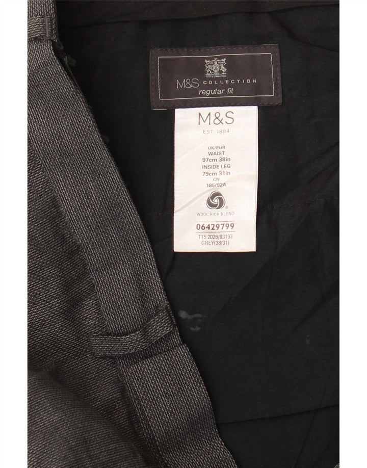 Marks & Spencer Herren-Anzughose in normaler Passform, W38, L31, graue Wolle