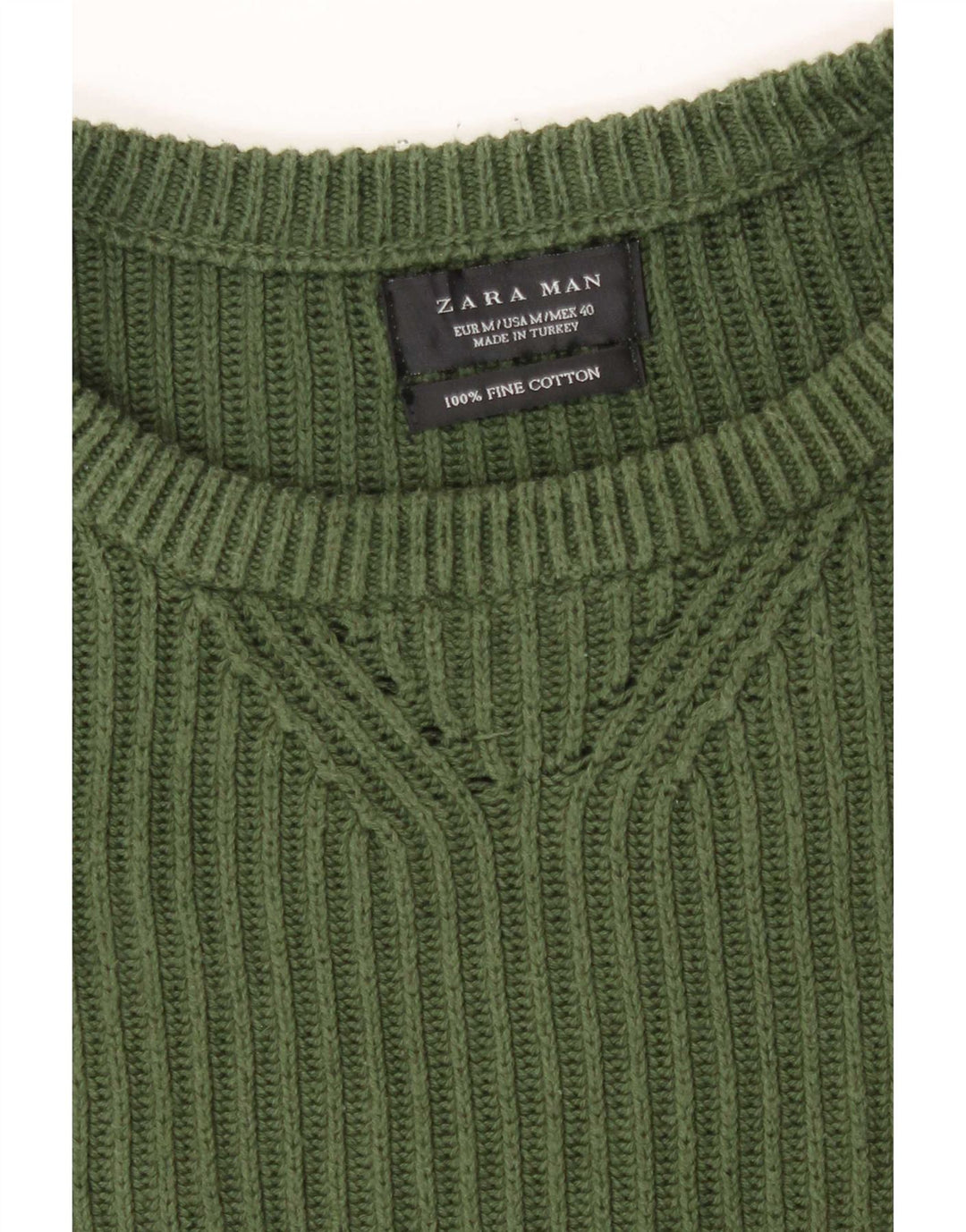 Zara Herren-Pullover mit Rundhalsausschnitt, mittelgrüne Baumwolle