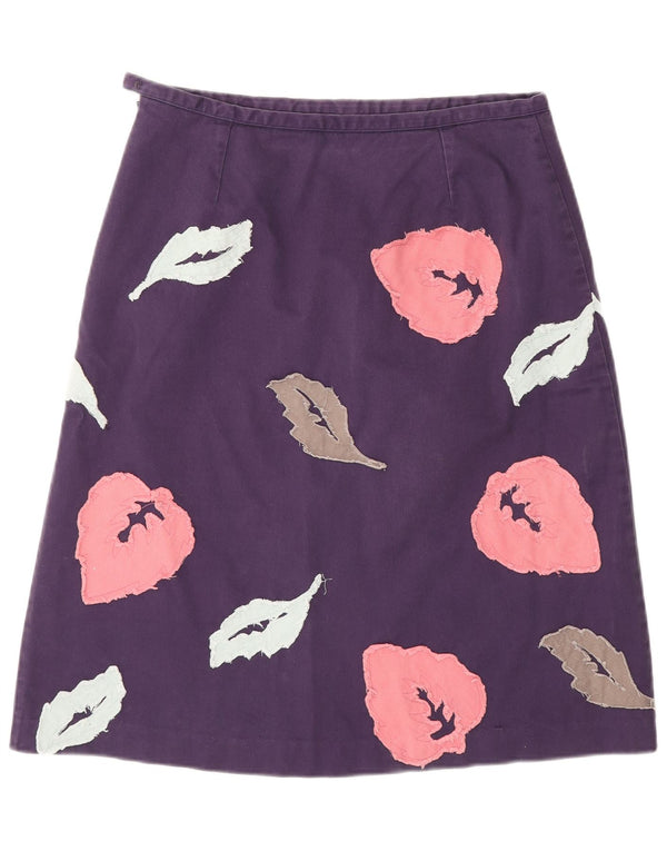 Boden Damen A-Linien-Rock UK 12 Medium W28 Lila Blumen Baumwolle