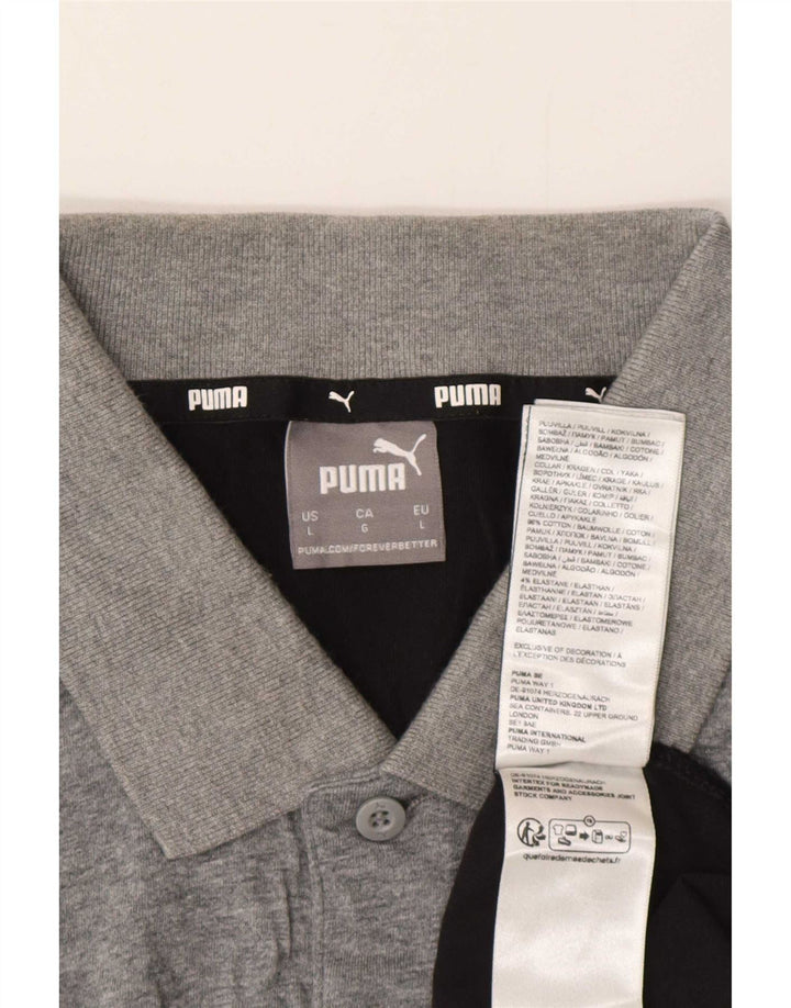 Puma Herren-Poloshirt, groß, graue Farbblock-Baumwolle