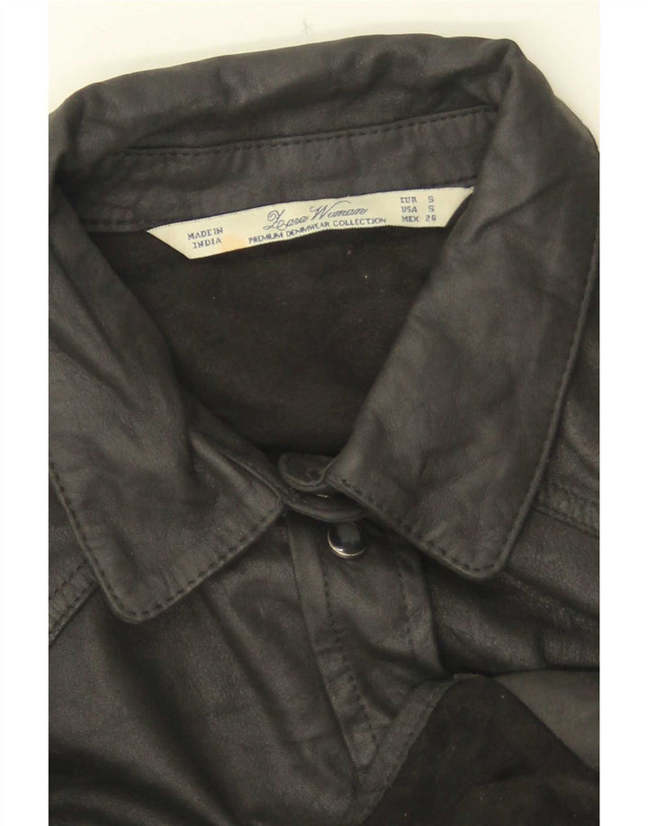 Zara Damen Lederhemd UK 10 Small Schwarz