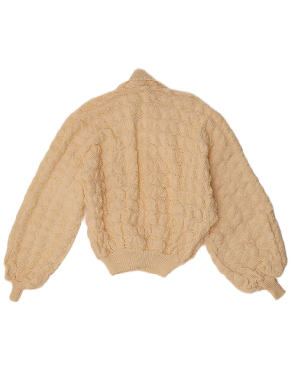 Vintage Damen Crop Cardigan Pullover UK 12 Medium Off White