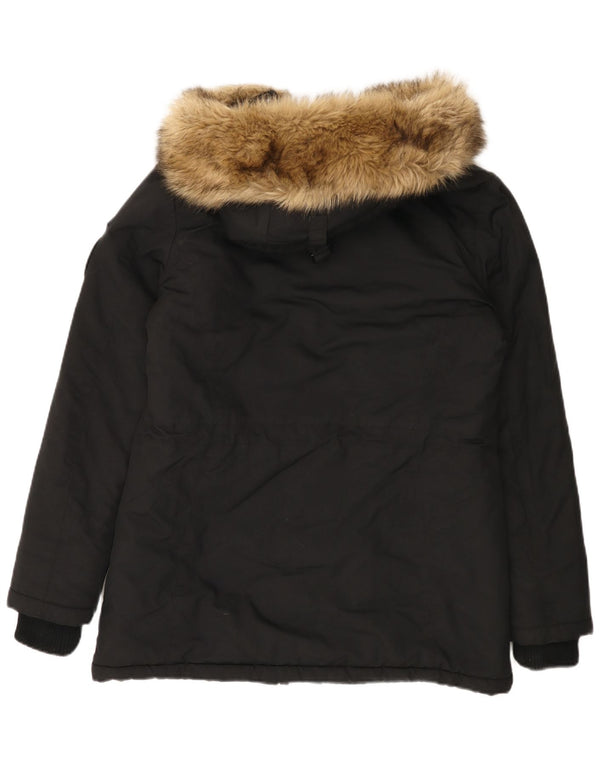 Superdry Parka-Jacke mit Kapuze für Damen, UK 14, Größe L, schwarzes Nylon
