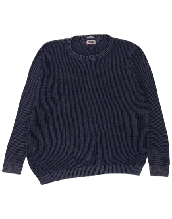 TOMMY HILFIGER Herren-Pullover mit Rundhalsausschnitt, XL, marineblaue Baumwolle