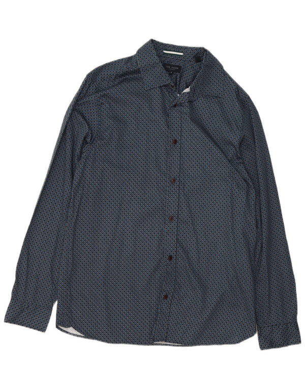 Ted Baker Herren-Hemd mit abstraktem Muster, Größe 5 XL, blaue Baumwolle