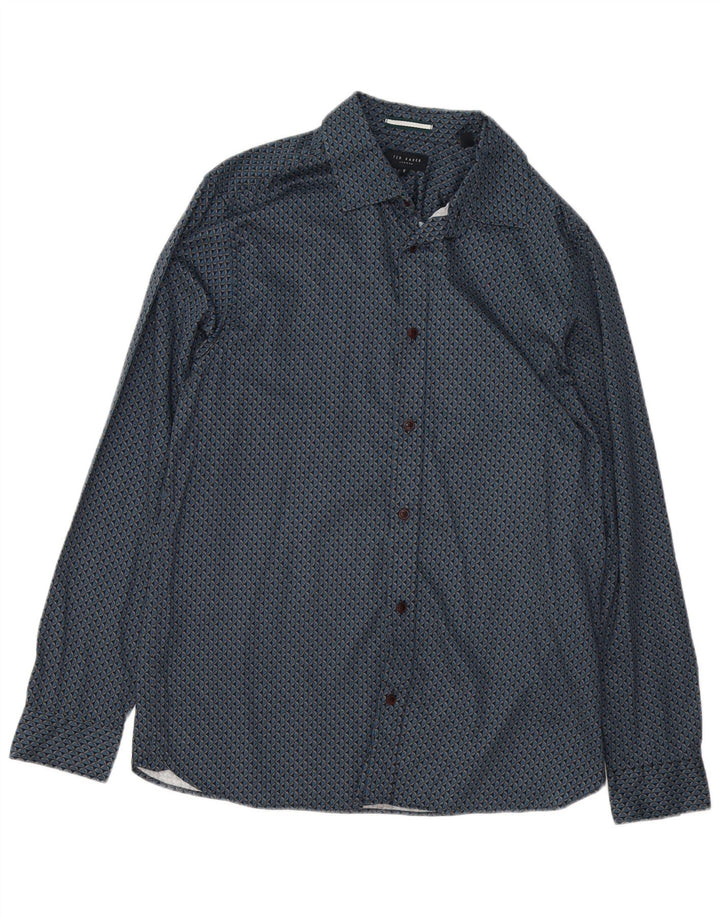 Ted Baker Herren-Hemd mit abstraktem Muster, Größe 5 XL, blaue Baumwolle