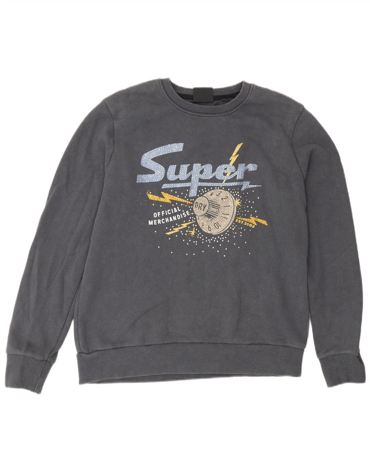 Superdry Damen Graphic Loose Fit Sweatshirt Pullover UK 12 Mittelgrau
