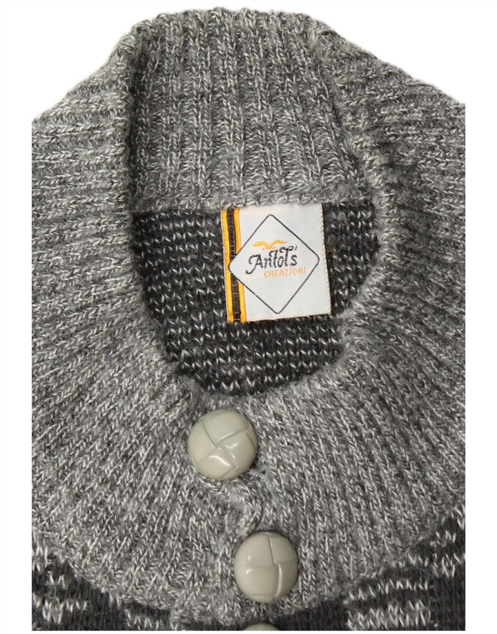Vintage Herren Cardigan Pullover Mittelgrau Geometrisches Acryl