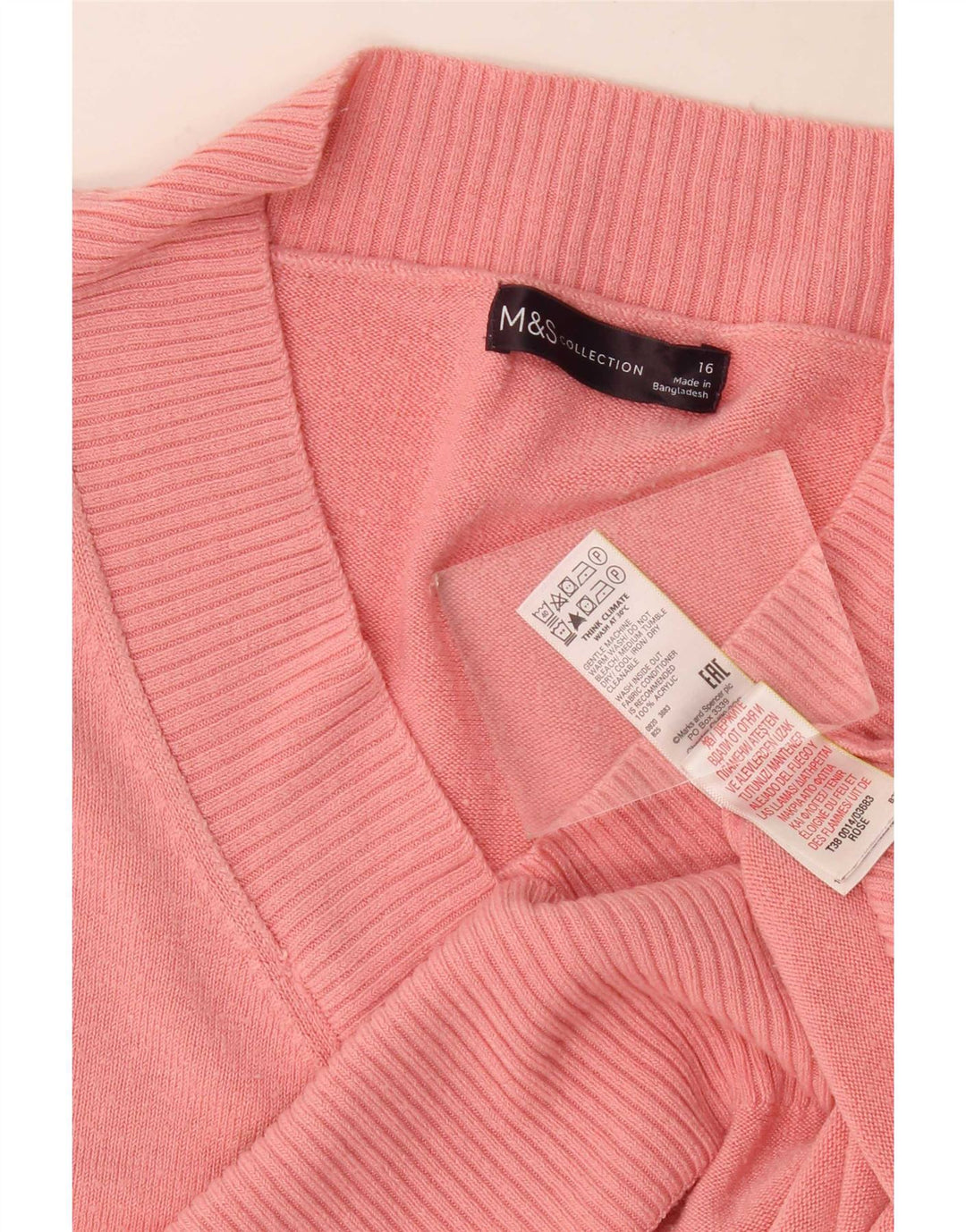 Marks & Spencer Damen-Pullover in Übergröße mit V-Ausschnitt, Gr. 40, Größe L, Rosa