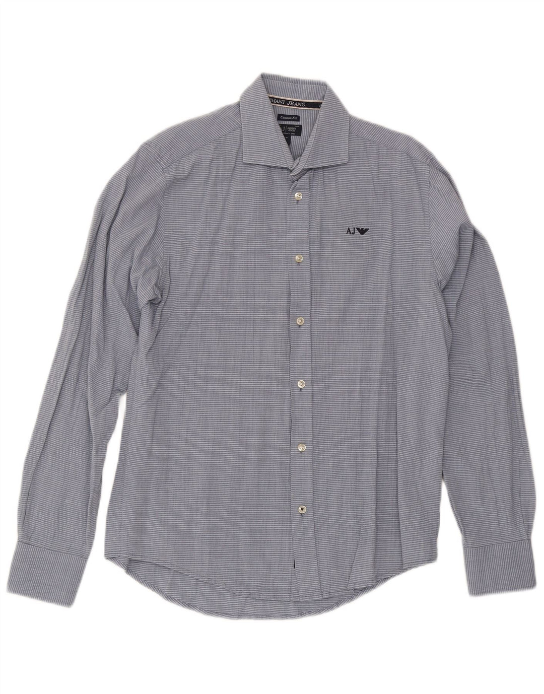 Armani Jeans Herren-Hemd mit individueller Passform, mittelblaue Nadelstreifen-Baumwolle