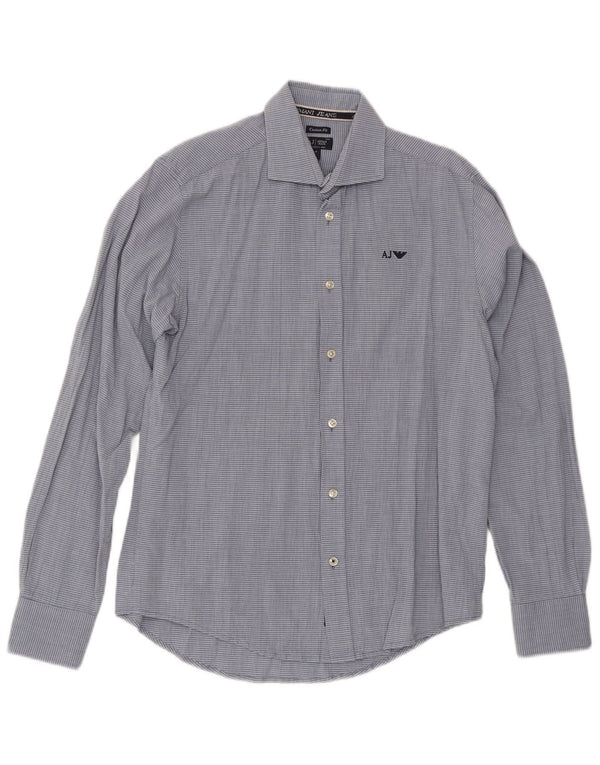 Armani Jeans Herren-Hemd mit individueller Passform, mittelblaue Nadelstreifen-Baumwolle