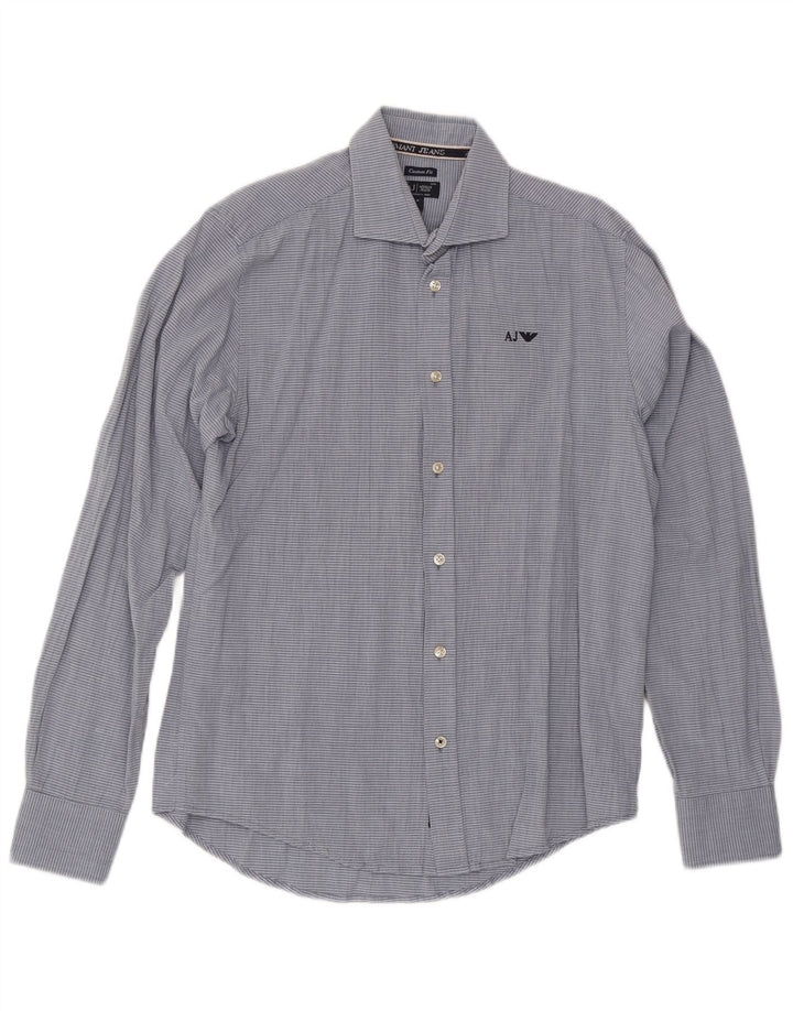 Armani Jeans Herren-Hemd mit individueller Passform, mittelblaue Nadelstreifen-Baumwolle