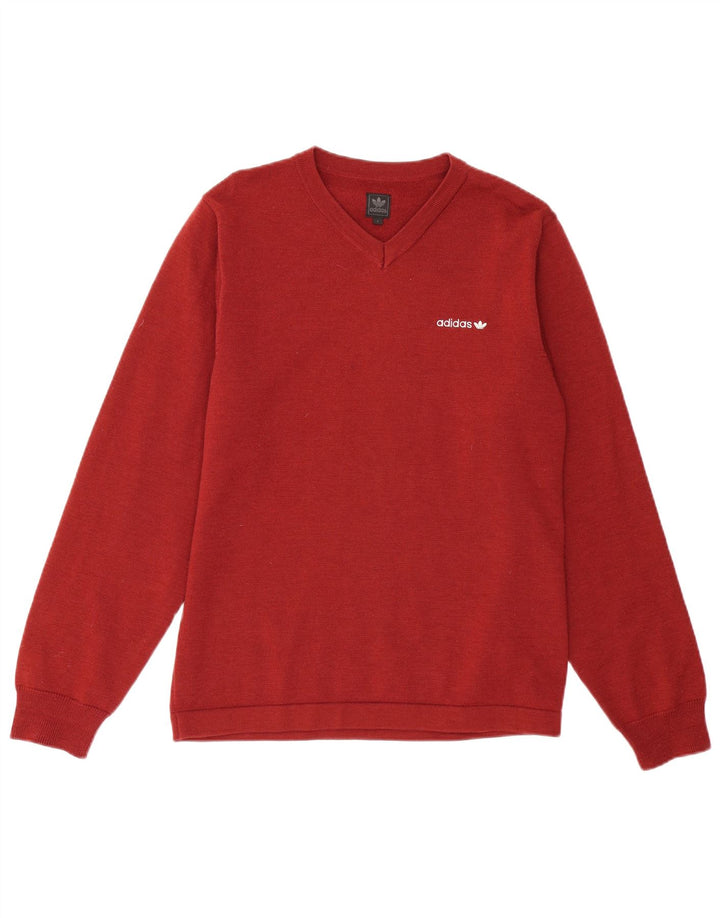 ADIDAS Herren-Pullover mit V-Ausschnitt, kleine weinrote Wolle