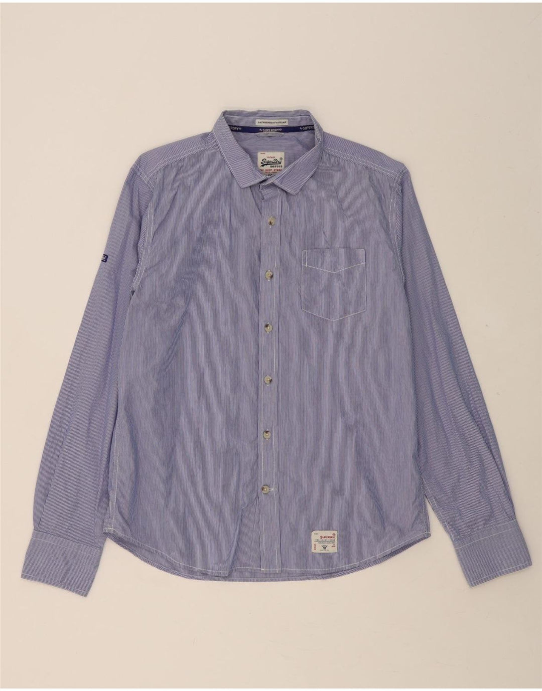 SUPERDRY Mens Shirt 2XL Blue Pinstripe Cotton Vintage Superdry and Second-Hand Superdry from Messina Hembry 