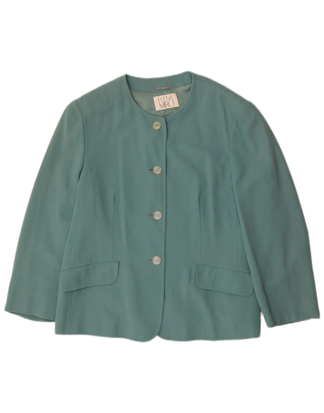 ELENA MIRO Damen 4-Knopf-Blazerjacke UK 20 2XL Grüne Schurwolle