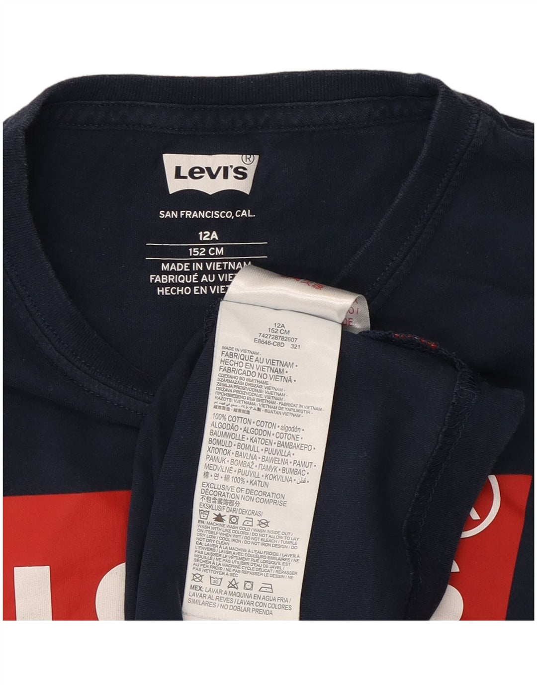 LEVI'S Boys Graphic Top Long Sleeve 11-12 Years Navy Blue Cotton