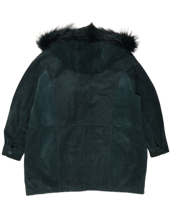 Leather Sound Damen-Windbreaker-Mantel aus Wildleder mit Kapuze, UK 22 3XL, grünes Leder