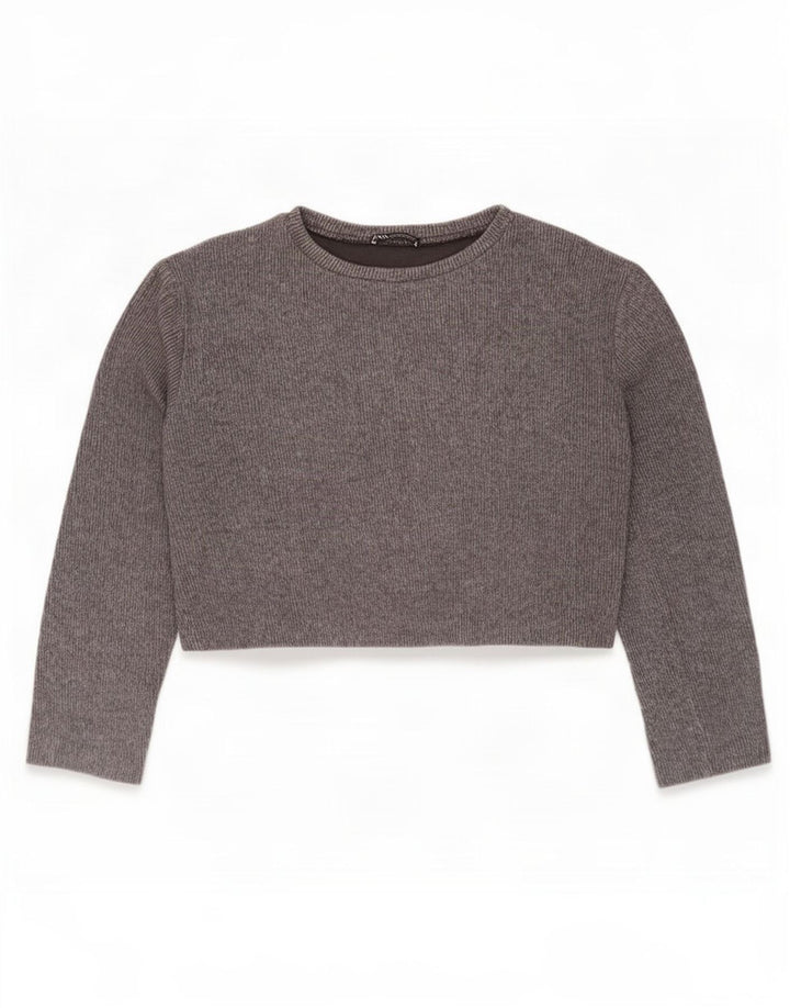 Zara Damen Crop Top Langarm UK 14 Mittelgrau