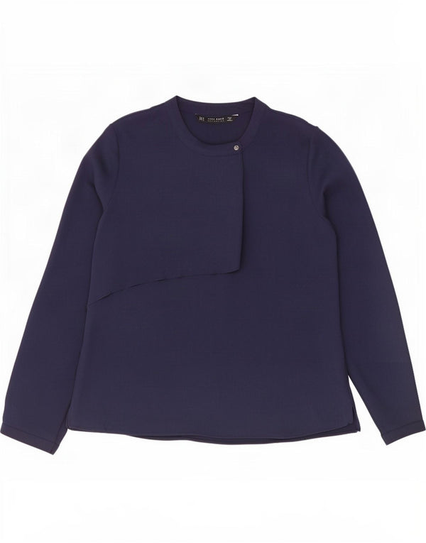 Zara Damen Langarm-Blusenoberteil UK 12 Medium Marineblau