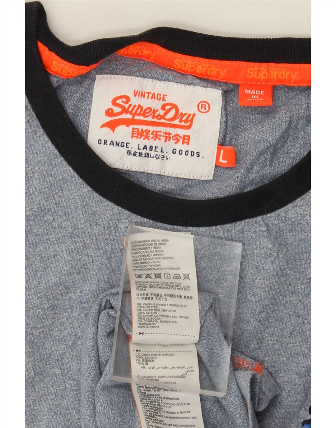 Superdry Herren T-Shirt Top Large Blau Baumwolle