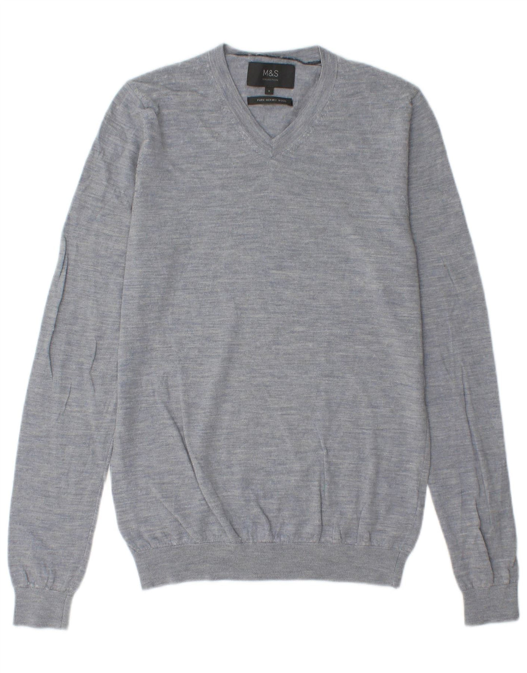 Marks & Spencer Herren-Pullover mit V-Ausschnitt, klein, blau gefleckte Merinowolle