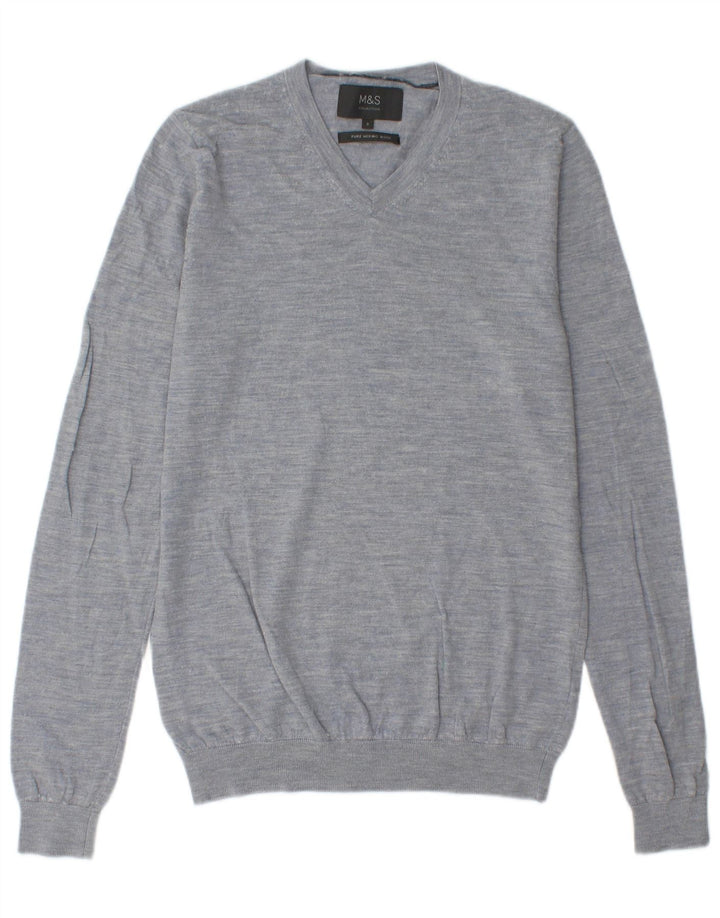 Marks & Spencer Herren-Pullover mit V-Ausschnitt, klein, blau gefleckte Merinowolle
