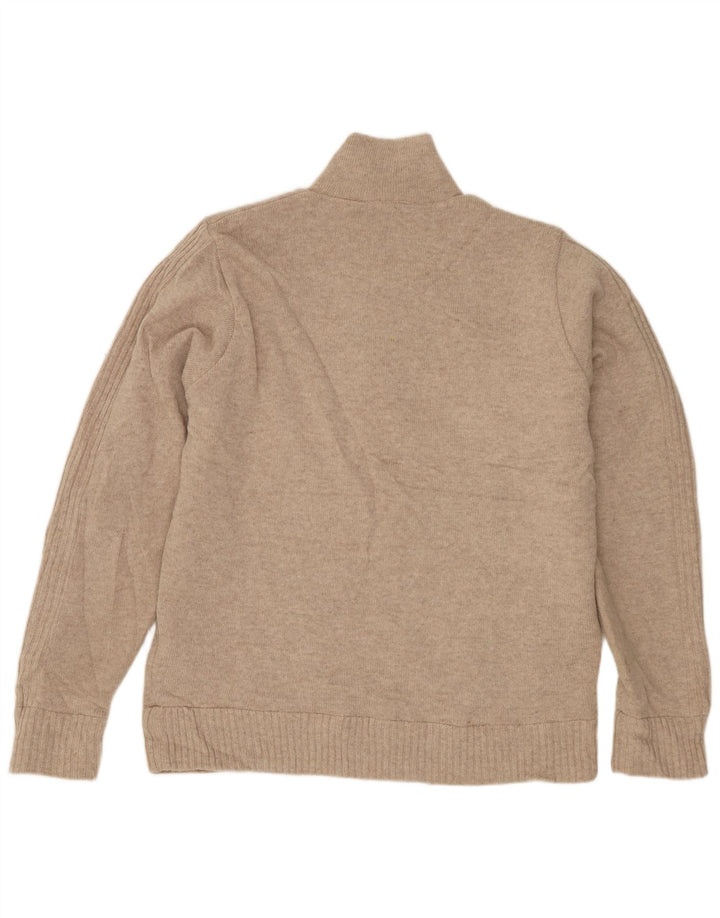 Marks & Spencer Herren Blauer Harbor-Pullover mit Reißverschluss am Hals, kleine beige Wolle