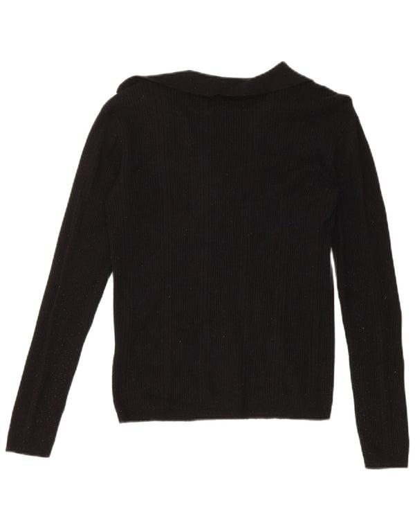 Marks & Spencer Damen Crop Polo Neck Pullover Pullover UK 8 Small Schwarz