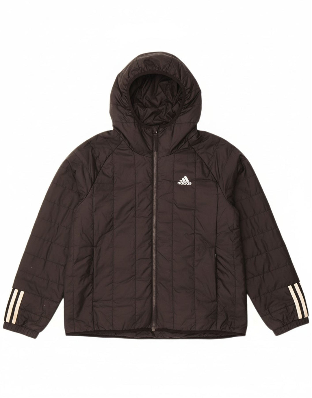 ADIDAS Womens Hooded Padded Jacket UK 14 Large Black Polyester