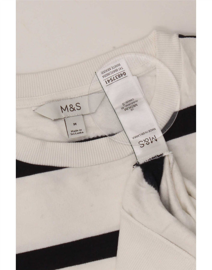 Marks & Spencer Damen-Sweatshirtpullover UK 14 Mittelweiß gestreifte Baumwolle