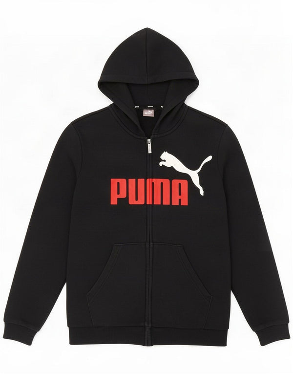 Puma Jungen Kapuzenpullover mit grafischem Reißverschluss, 13–14 Jahre, schwarze Baumwolle