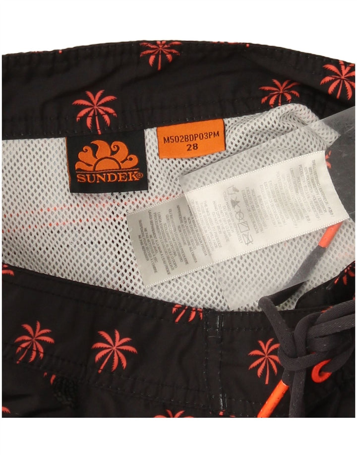 Sundek Herren-Badeshorts, mittelgroß, schwarz, geblümt, Polyester