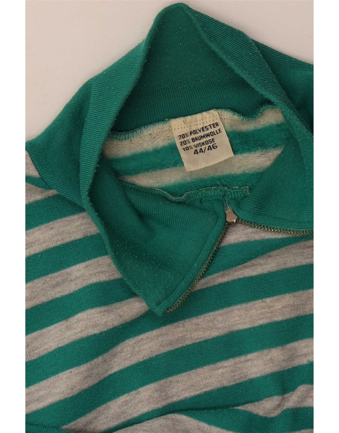 Sportlicher Damen-Sweatshirtpullover mit Reißverschluss am Hals, Größe 44/46, groß, grün gestreift