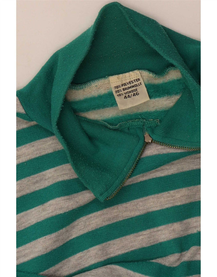 Sportlicher Damen-Sweatshirtpullover mit Reißverschluss am Hals, Größe 44/46, groß, grün gestreift