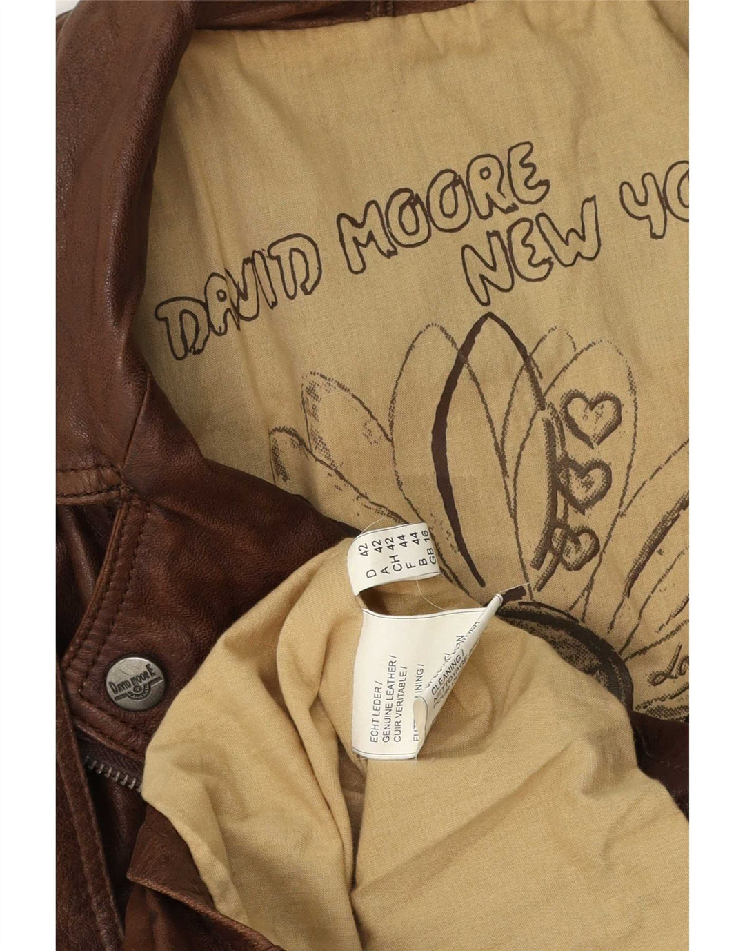 David Moore Damen Leder Bikerjacke UK 16 Large Braun