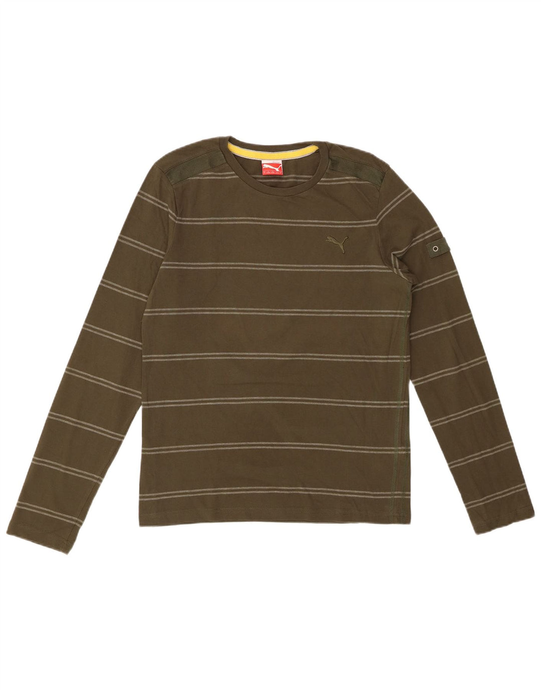 PUMA Herren-Oberteil, langärmelig, klein, Khaki, gestreift, Baumwolle