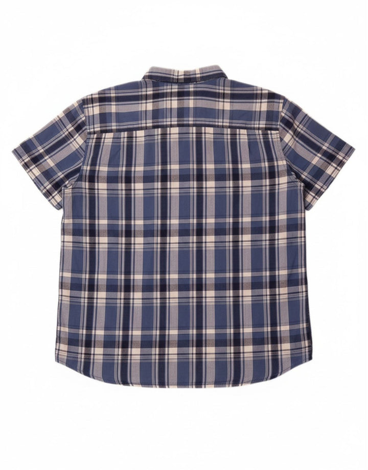 MOUNTAIN WAREHOUSE Mens Short Sleeve Shirt XL Navy Blue Check Cotton