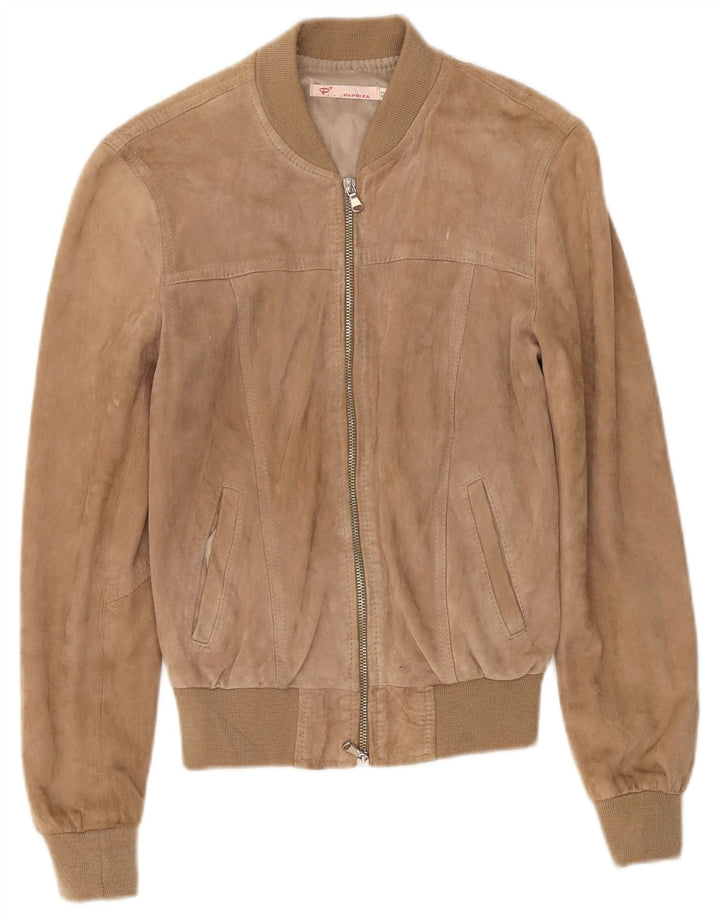 Vintage Damen Wildleder Bomberjacke IT 42 Medium Beige Leder