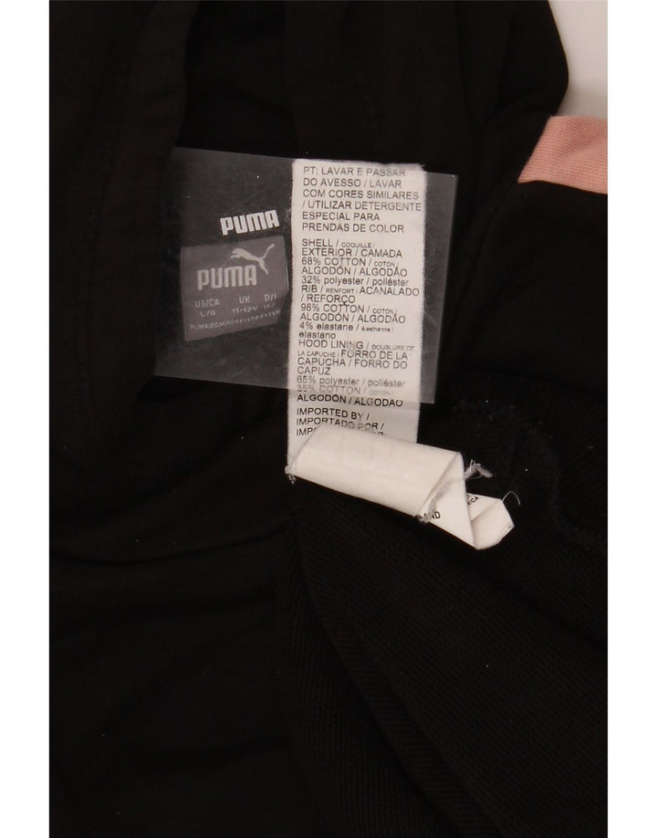 PUMA Mädchen-Kapuzenpullover, 11–12 Jahre, schwarze Farbblock-Baumwolle