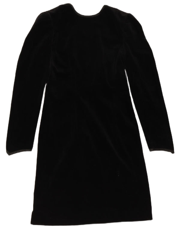 Vintage Damen Samt Langarm A-Linie Kleid IT 42 Mittelschwarze Baumwolle