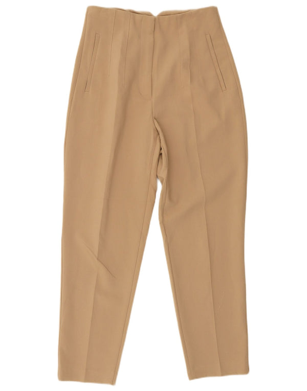 Zara Damen-Freizeithose mit hoher Taille, schmal zulaufend, Größe M, W30, L27, Beige