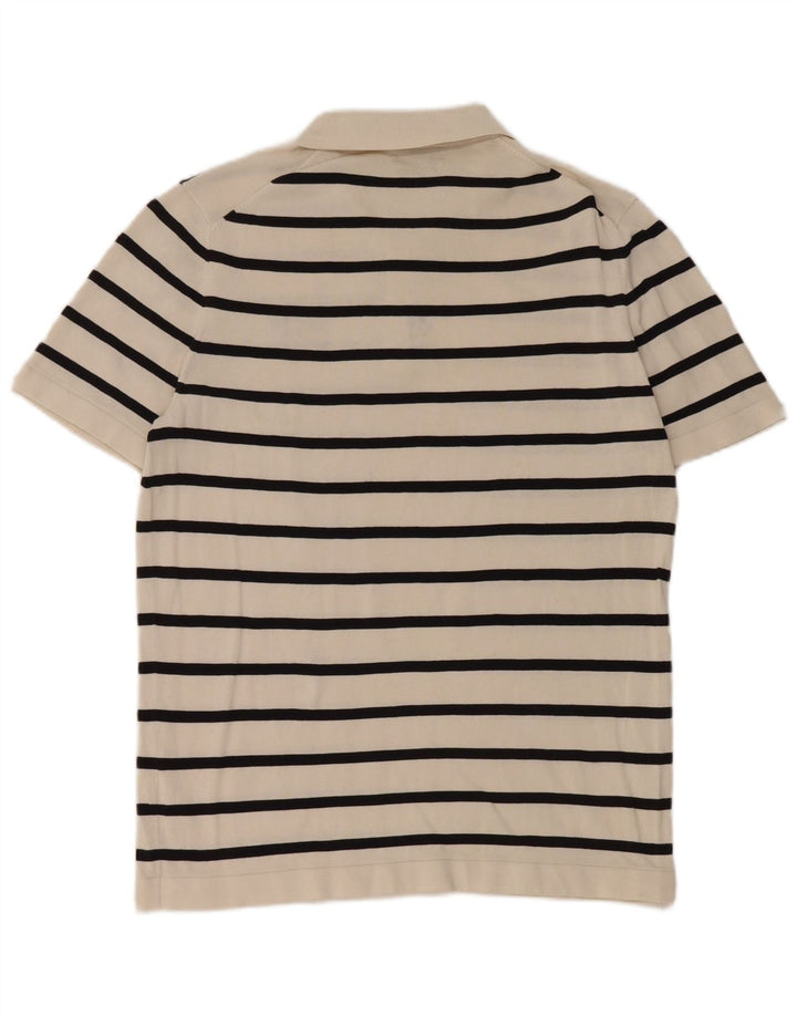 Massimo Dutti Herren-Poloshirt aus mittelweiß gestreifter Baumwolle