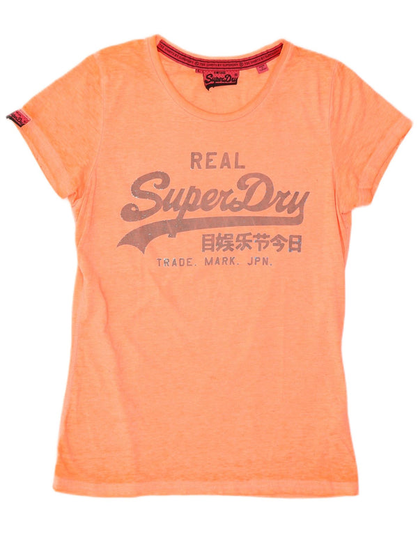 Superdry Damen Grafik-T-Shirt-Oberteil UK 14 Large Orange Baumwolle