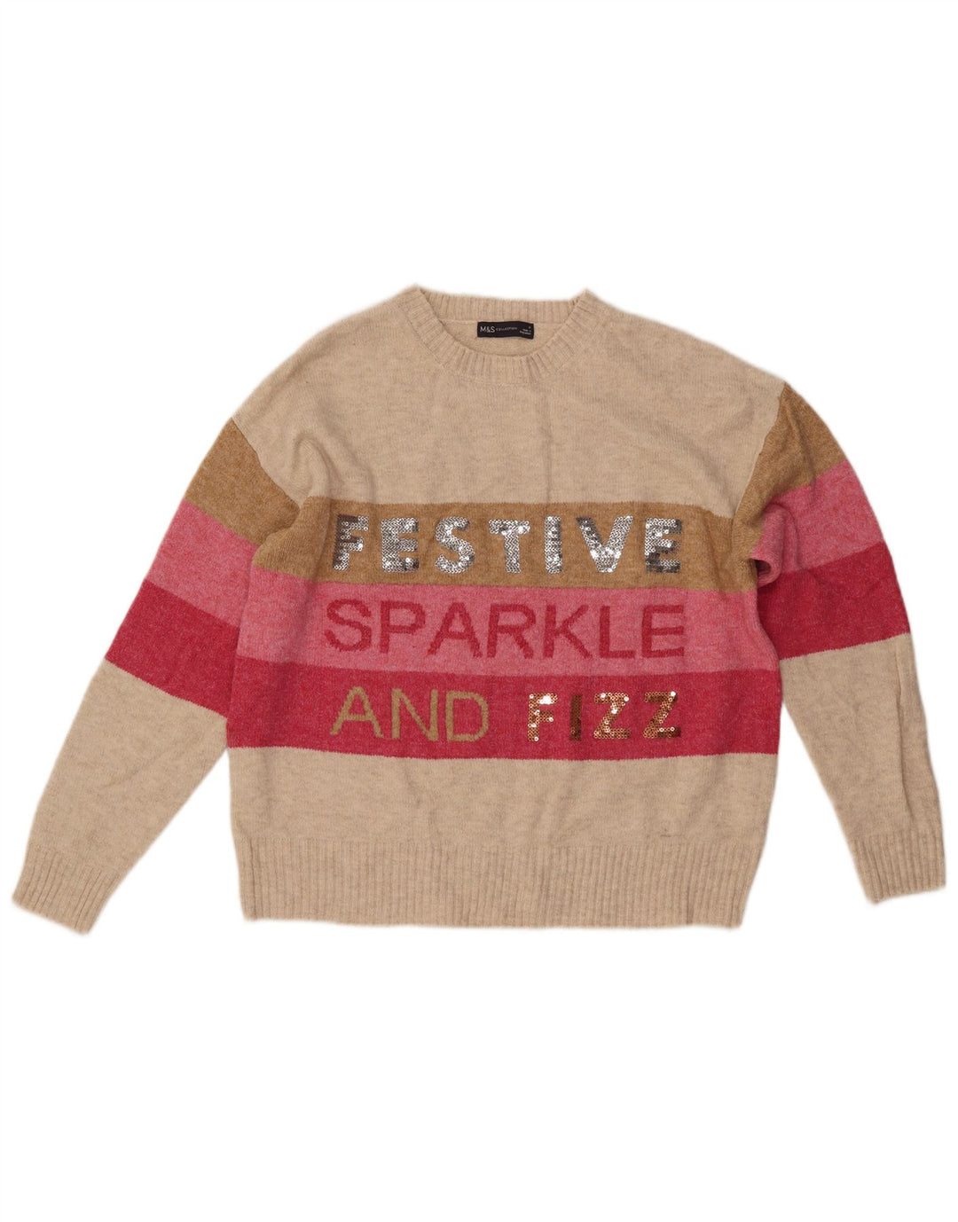 MARKS & SPENCER Damen-Pullover mit Rundhalsausschnitt, Gr. 14, Mittelbeige